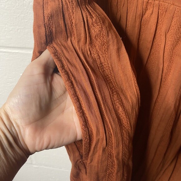 Universal Thread Burnt Orange Puff Sleeve Ruffle Dress Embroider Peasant Medium - Picture 12 of 14
